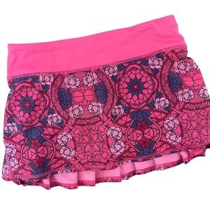 Lululemon Pace Setter Skirt Womens 4 Pink Floral Mandala Ruffle Mini Sporty Prep